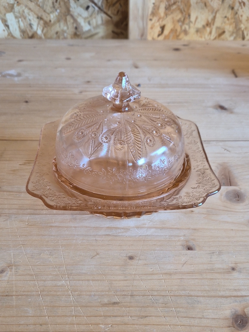 Jeanette Pink Depression Glass   Butter Dish Covered Dome 1930s